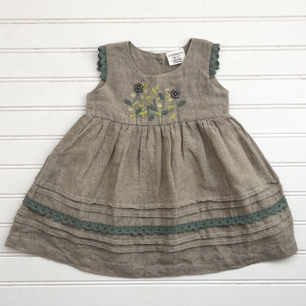 VERANO ORGANICS EUC 100% Linen Embroidered Floral Dress